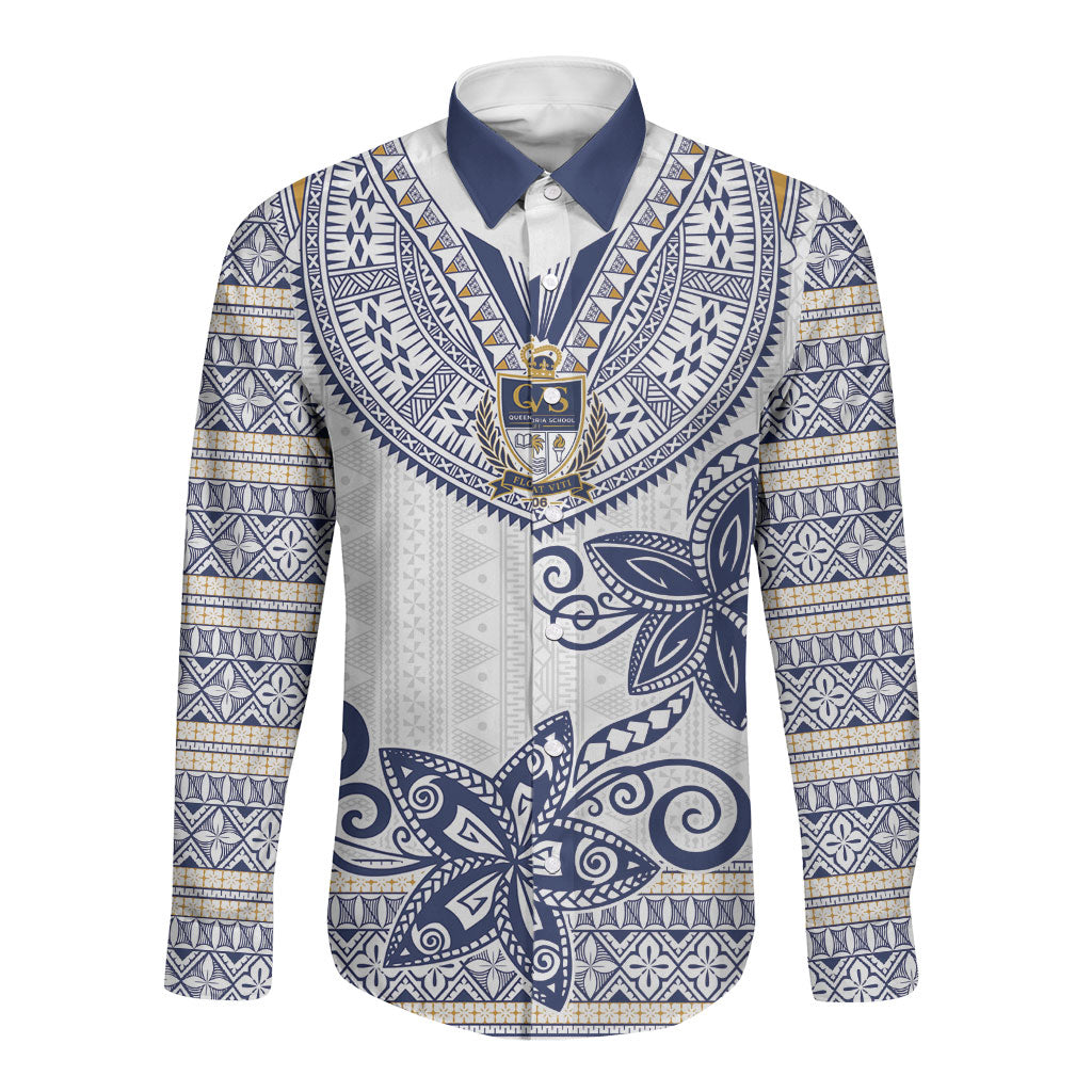 Fiji Queen Victoria School Personalised Long Sleeve Button Shirt QVS 120 Years Queen Victoria Alumni Legacy LT9 Unisex White - Polynesian Pride