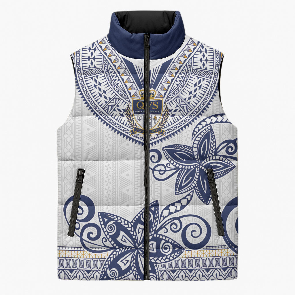 Fiji Queen Victoria School Personalised Sleeveless Puffer Jacket QVS 120 Years Queen Victoria Alumni Legacy LT9 Unisex White - Polynesian Pride