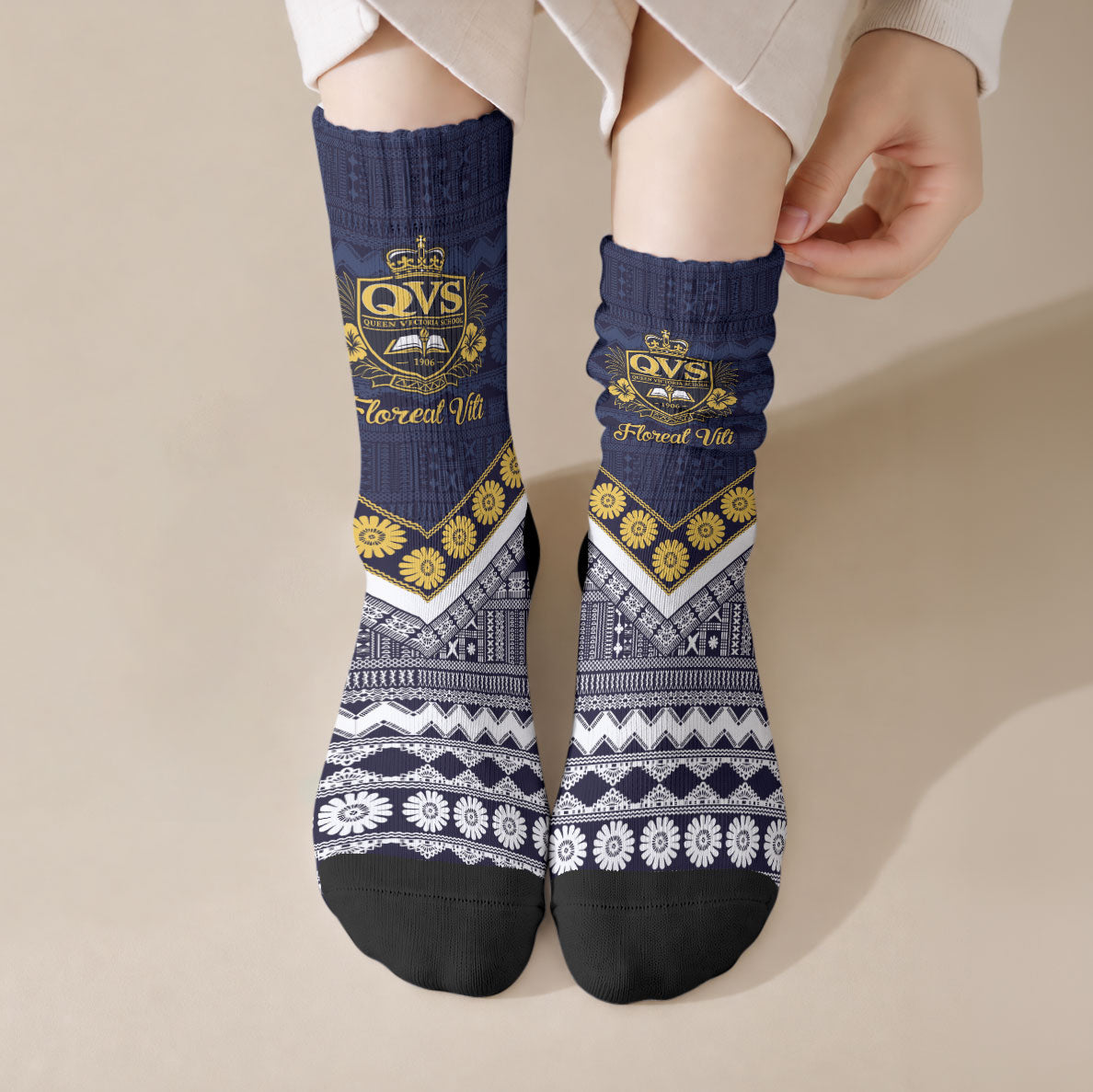 Fiji Queen Victoria School Crew Socks QVS 1906 Generational School Legacy