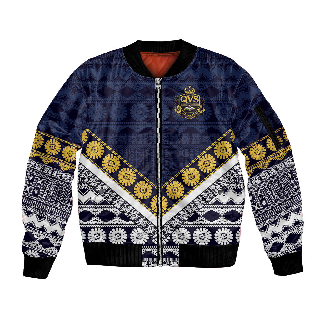 Fiji Queen Victoria School Sleeve Zip Bomber Jacket QVS 1906 Generational School Legacy LT9 Unisex Blue - Polynesian Pride