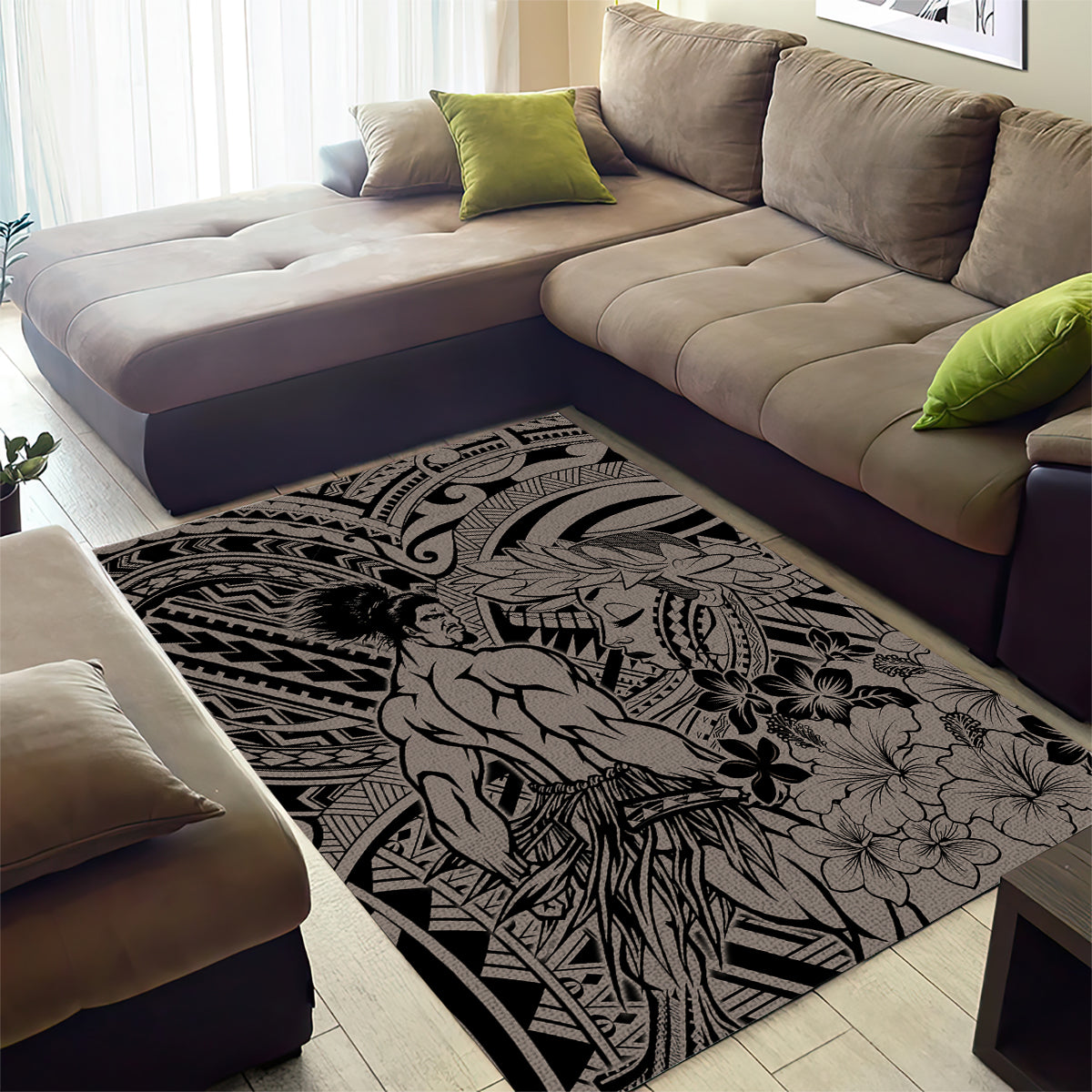 Beauty and The Warrior Polynesian Valentine Area Rug Hibiscus FLowers Brown Style LT9 - Polynesian Pride