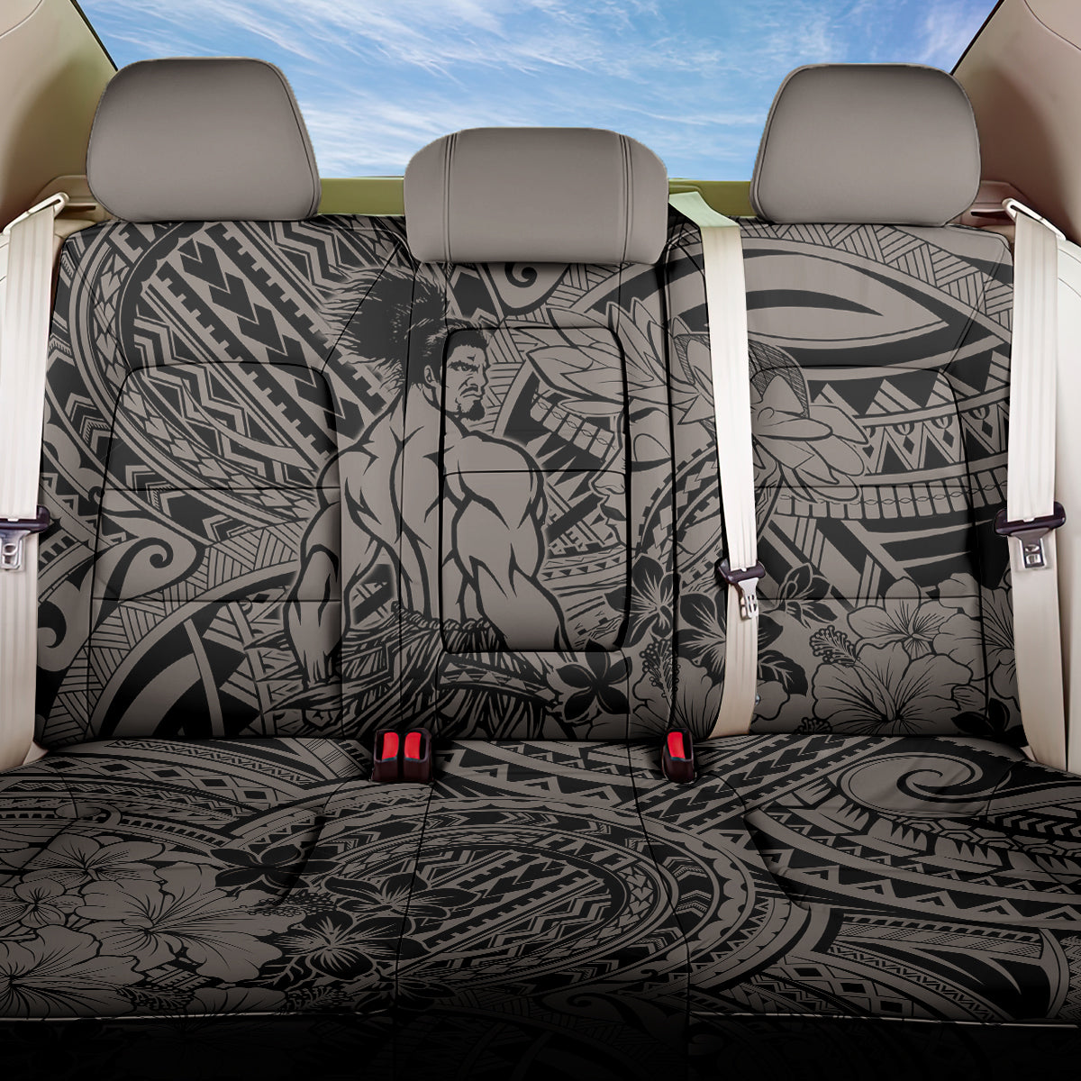 Beauty and The Warrior Polynesian Valentine Back Car Seat Cover Hibiscus FLowers Brown Style LT9 One Size Brown - Polynesian Pride