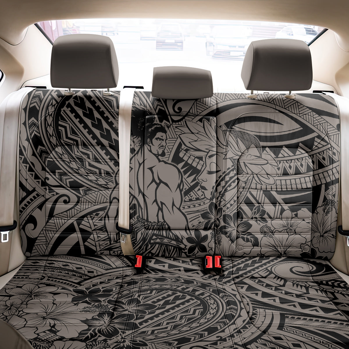 Beauty and The Warrior Polynesian Valentine Back Car Seat Cover Hibiscus FLowers Brown Style LT9 - Polynesian Pride