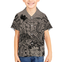 Beauty and The Warrior Polynesian Valentine Family Matching Long Sleeve Bodycon Dress and Hawaiian Shirt Hibiscus FLowers Brown Style LT9 Son's Shirt Brown - Polynesian Pride