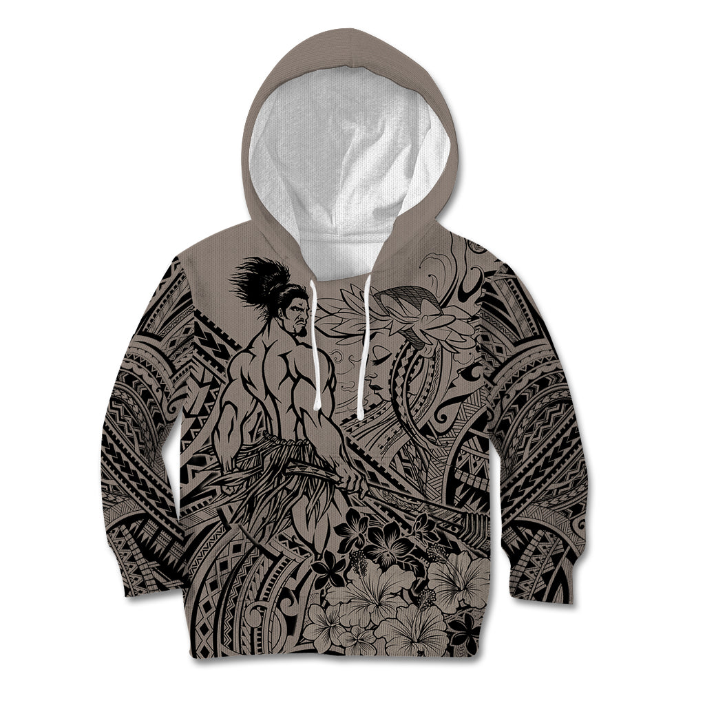 Beauty and The Warrior Polynesian Valentine Kid Hoodie Hibiscus FLowers Brown Style LT9 Hoodie Brown - Polynesian Pride