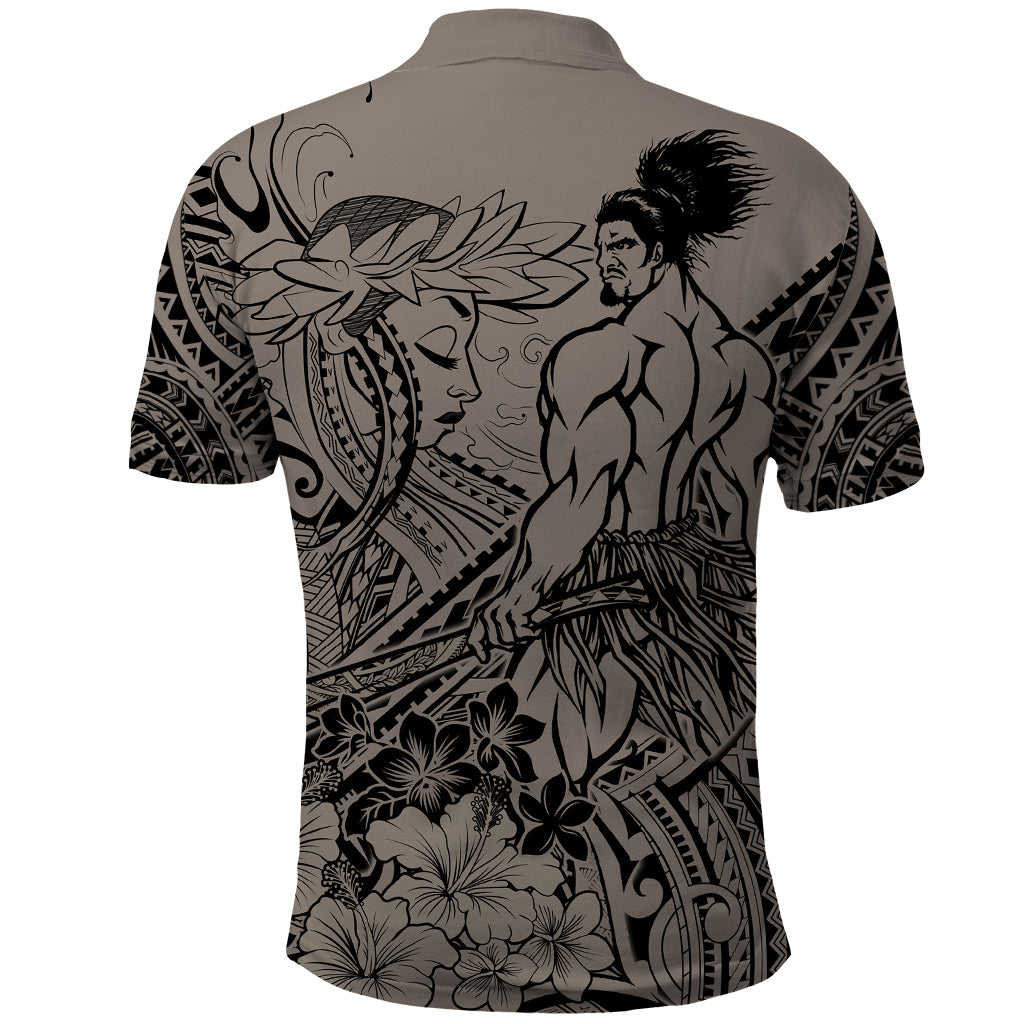 Beauty and The Warrior Polynesian Valentine Polo Shirt Hibiscus FLowers Brown Style LT9 - Polynesian Pride