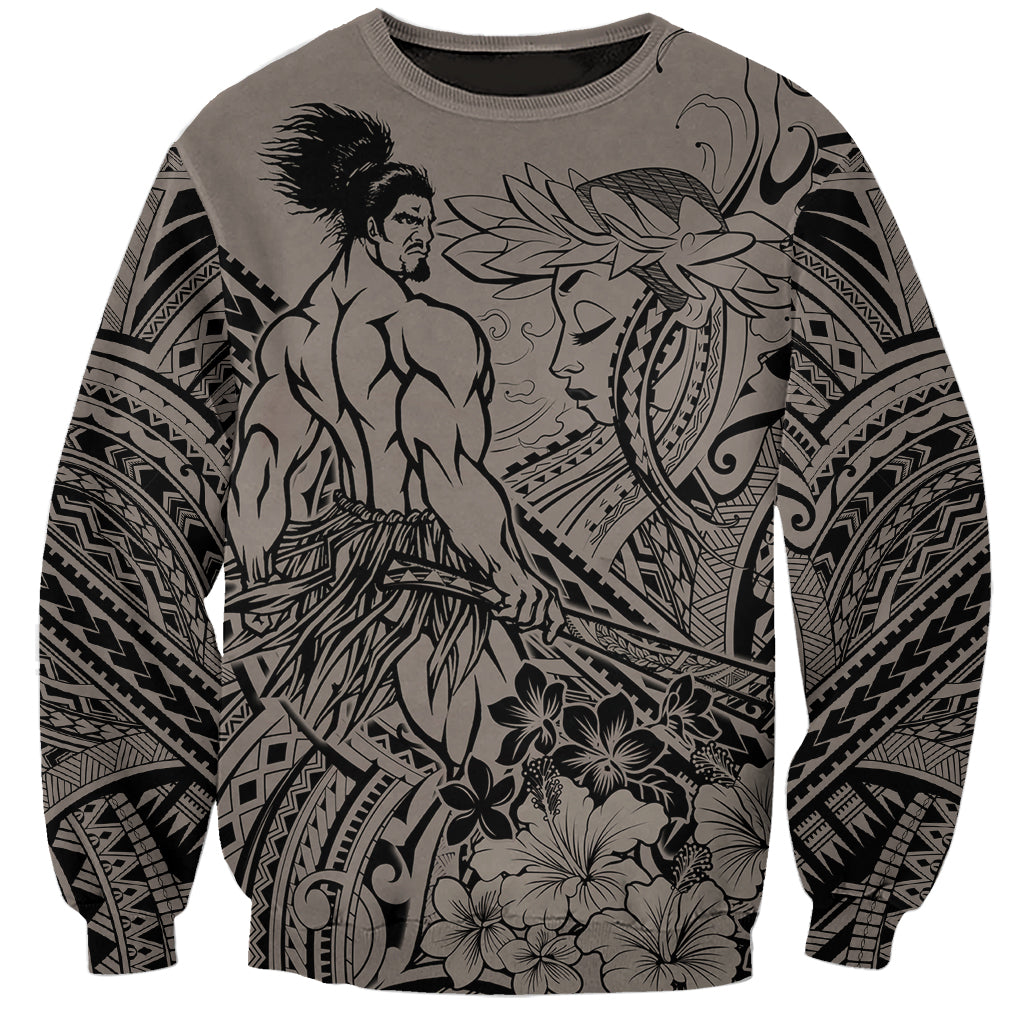 Beauty and The Warrior Polynesian Valentine Sweatshirt Hibiscus FLowers Brown Style LT9 Unisex Brown - Polynesian Pride