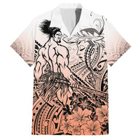Beauty and The Warrior Polynesian Valentine Family Matching Long Sleeve Bodycon Dress and Hawaiian Shirt Hibiscus FLowers Orange Style LT9 Dad's Shirt - Short Sleeve Orange - Polynesian Pride