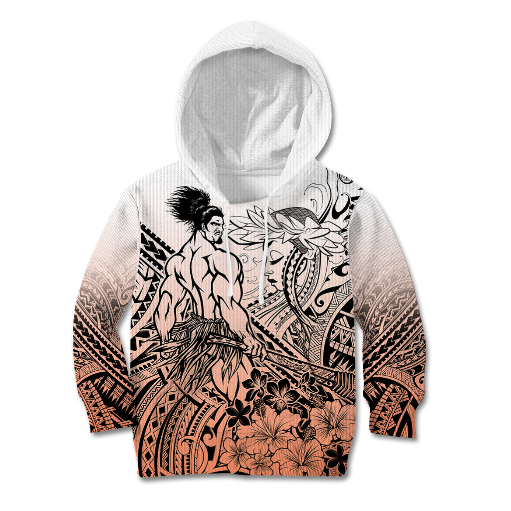 Beauty and The Warrior Polynesian Valentine Kid Hoodie Hibiscus FLowers Orange Style LT9 Hoodie Orange - Polynesian Pride