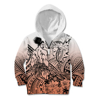 Beauty and The Warrior Polynesian Valentine Kid Hoodie Hibiscus FLowers Orange Style LT9 Zip Hoodie Orange - Polynesian Pride