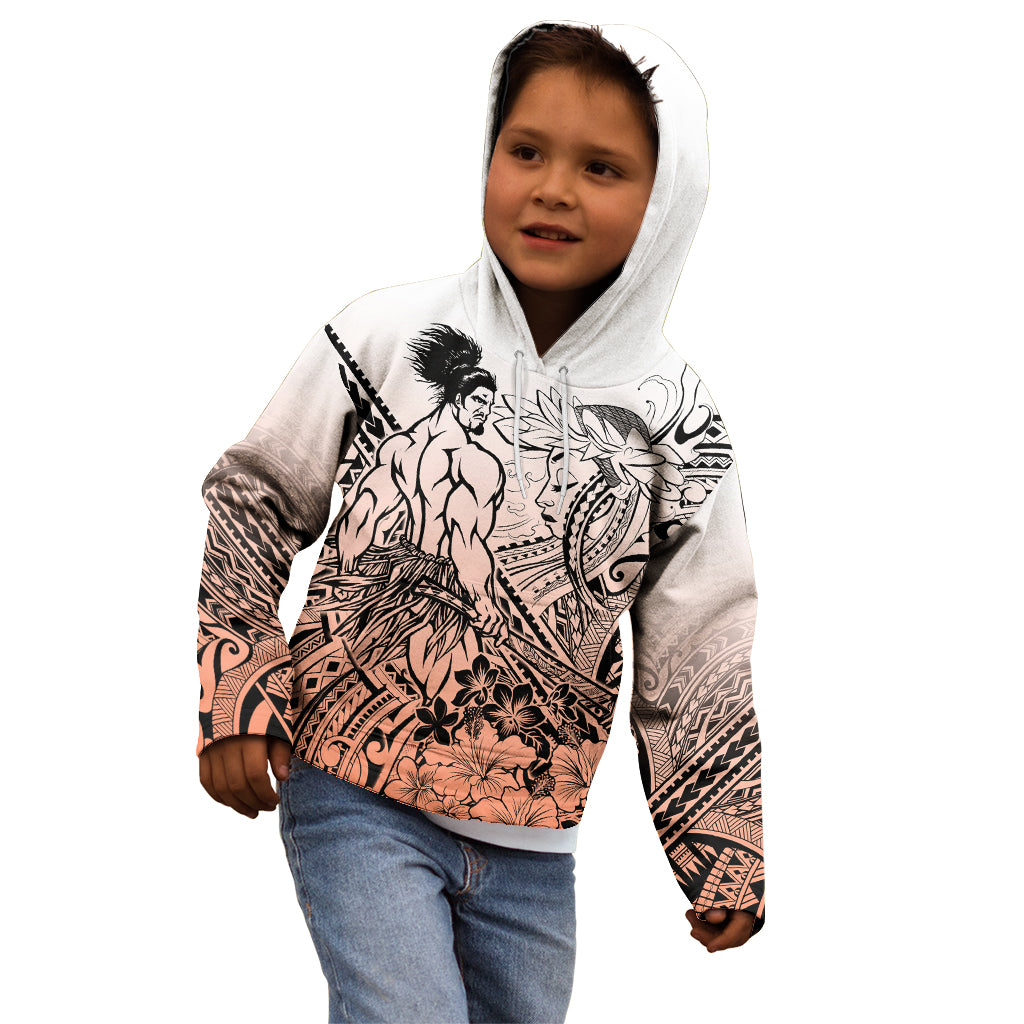 Beauty and The Warrior Polynesian Valentine Kid Hoodie Hibiscus FLowers Orange Style LT9 - Polynesian Pride