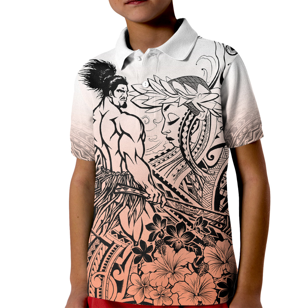 Beauty and The Warrior Polynesian Valentine Kid Polo Shirt Hibiscus FLowers Orange Style LT9 Kid Orange - Polynesian Pride