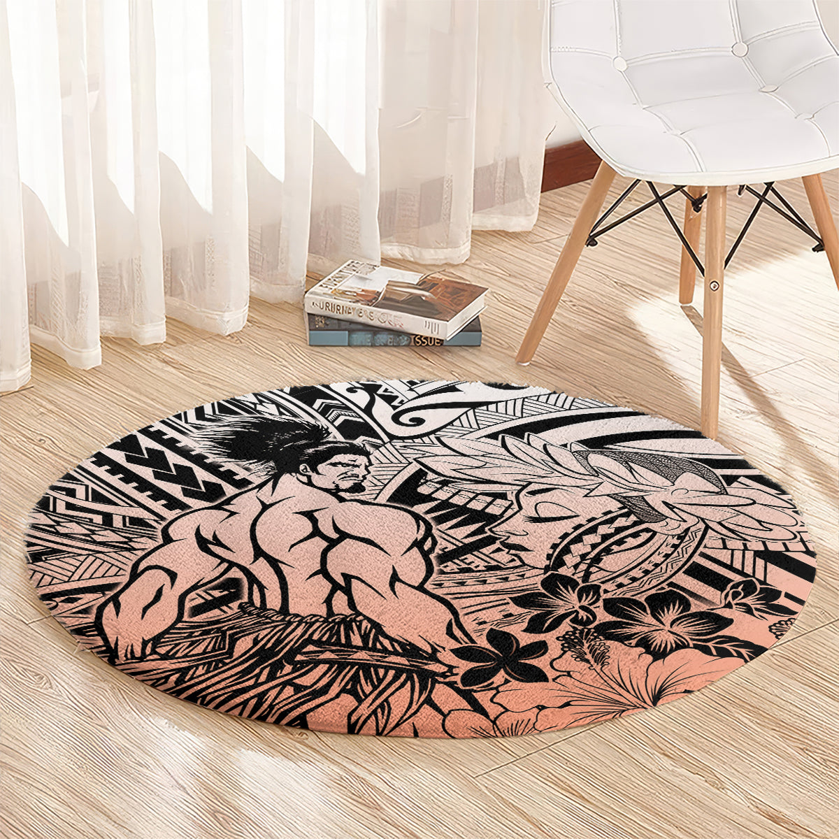Beauty and The Warrior Polynesian Valentine Round Carpet Hibiscus FLowers Orange Style LT9 - Polynesian Pride