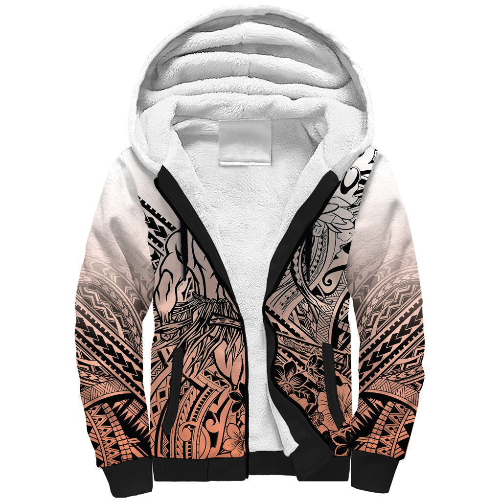 Beauty and The Warrior Polynesian Valentine Sherpa Hoodie Hibiscus FLowers Orange Style LT9 Unisex Orange - Polynesian Pride