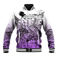 Beauty and The Warrior Polynesian Valentine Baseball Jacket Hibiscus FLowers Purple Style LT9 Unisex Purple - Polynesian Pride