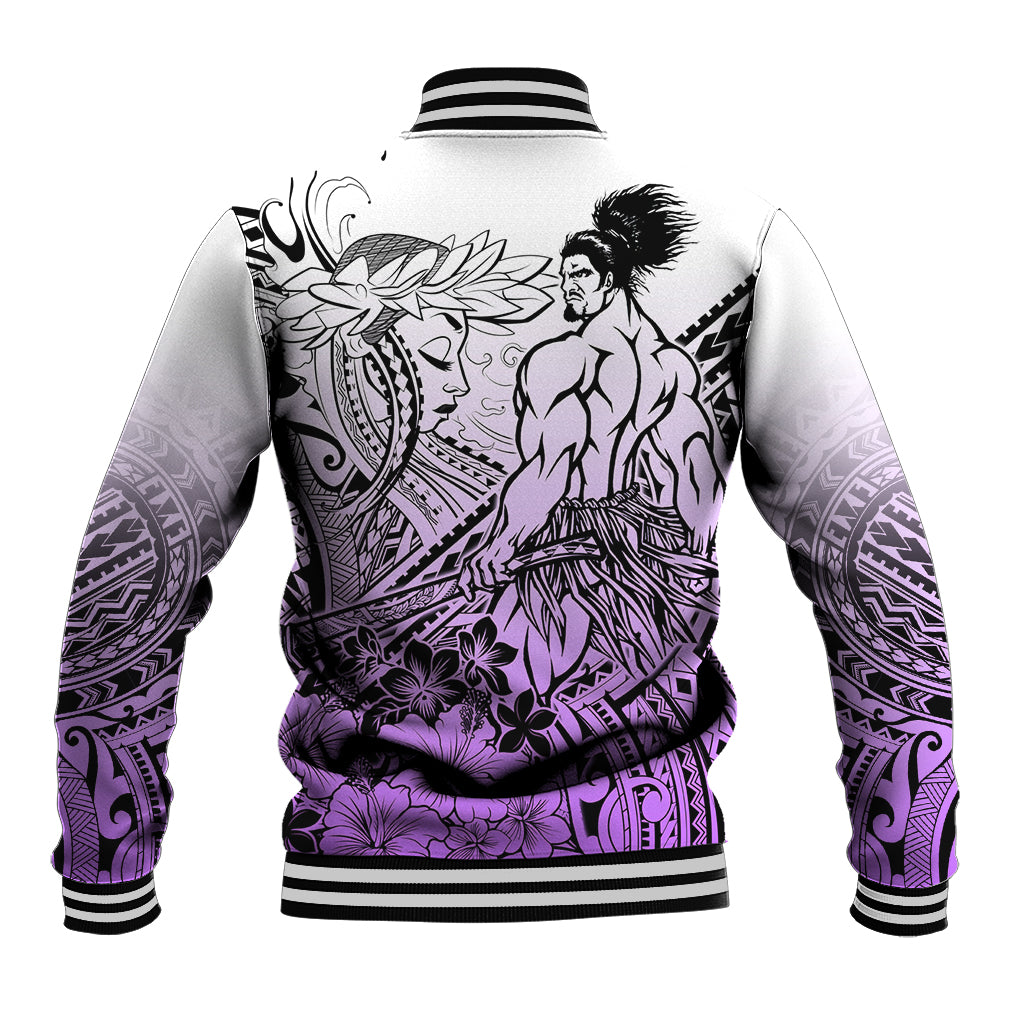 Beauty and The Warrior Polynesian Valentine Baseball Jacket Hibiscus FLowers Purple Style LT9 - Polynesian Pride