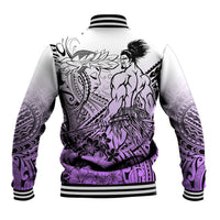 Beauty and The Warrior Polynesian Valentine Baseball Jacket Hibiscus FLowers Purple Style LT9 - Polynesian Pride