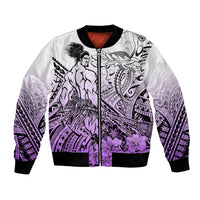 Beauty and The Warrior Polynesian Valentine Bomber Jacket Hibiscus FLowers Purple Style LT9 Unisex Purple - Polynesian Pride
