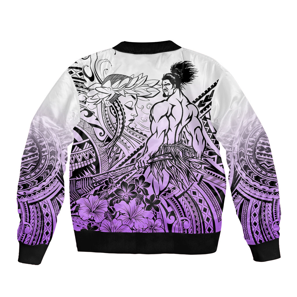 Beauty and The Warrior Polynesian Valentine Bomber Jacket Hibiscus FLowers Purple Style LT9 - Polynesian Pride
