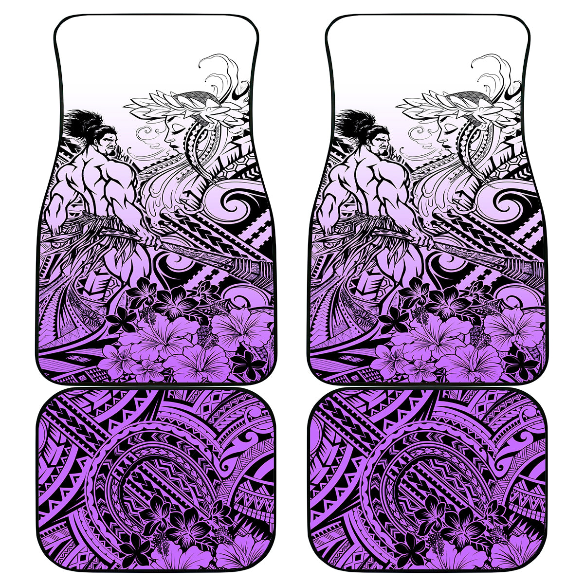 Beauty and The Warrior Polynesian Valentine Car Mats Hibiscus FLowers Purple Style LT9 Purple - Polynesian Pride