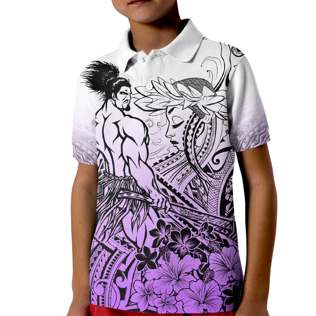 Beauty and The Warrior Polynesian Valentine Kid Polo Shirt Hibiscus FLowers Purple Style LT9 Kid Purple - Polynesian Pride