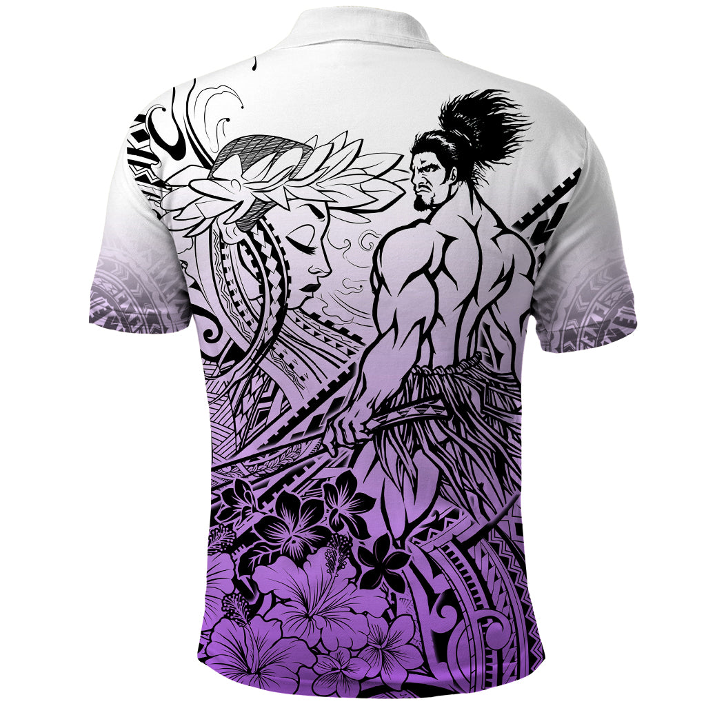 Beauty and The Warrior Polynesian Valentine Polo Shirt Hibiscus FLowers Purple Style LT9 - Polynesian Pride