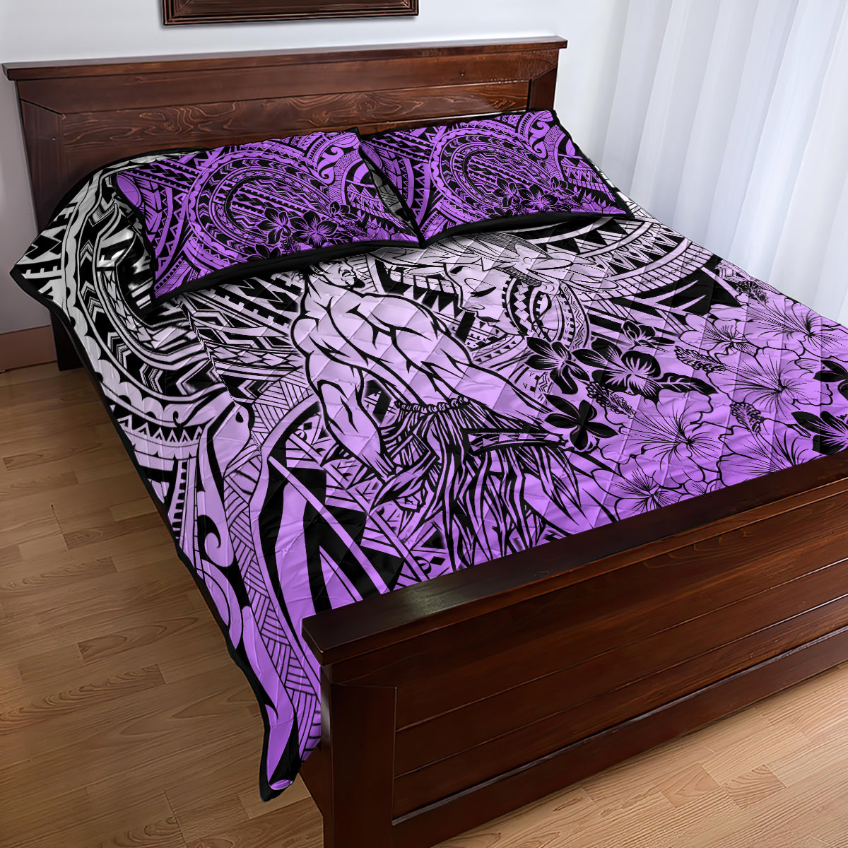 Beauty and The Warrior Polynesian Valentine Quilt Bed Set Hibiscus FLowers Purple Style LT9 - Polynesian Pride