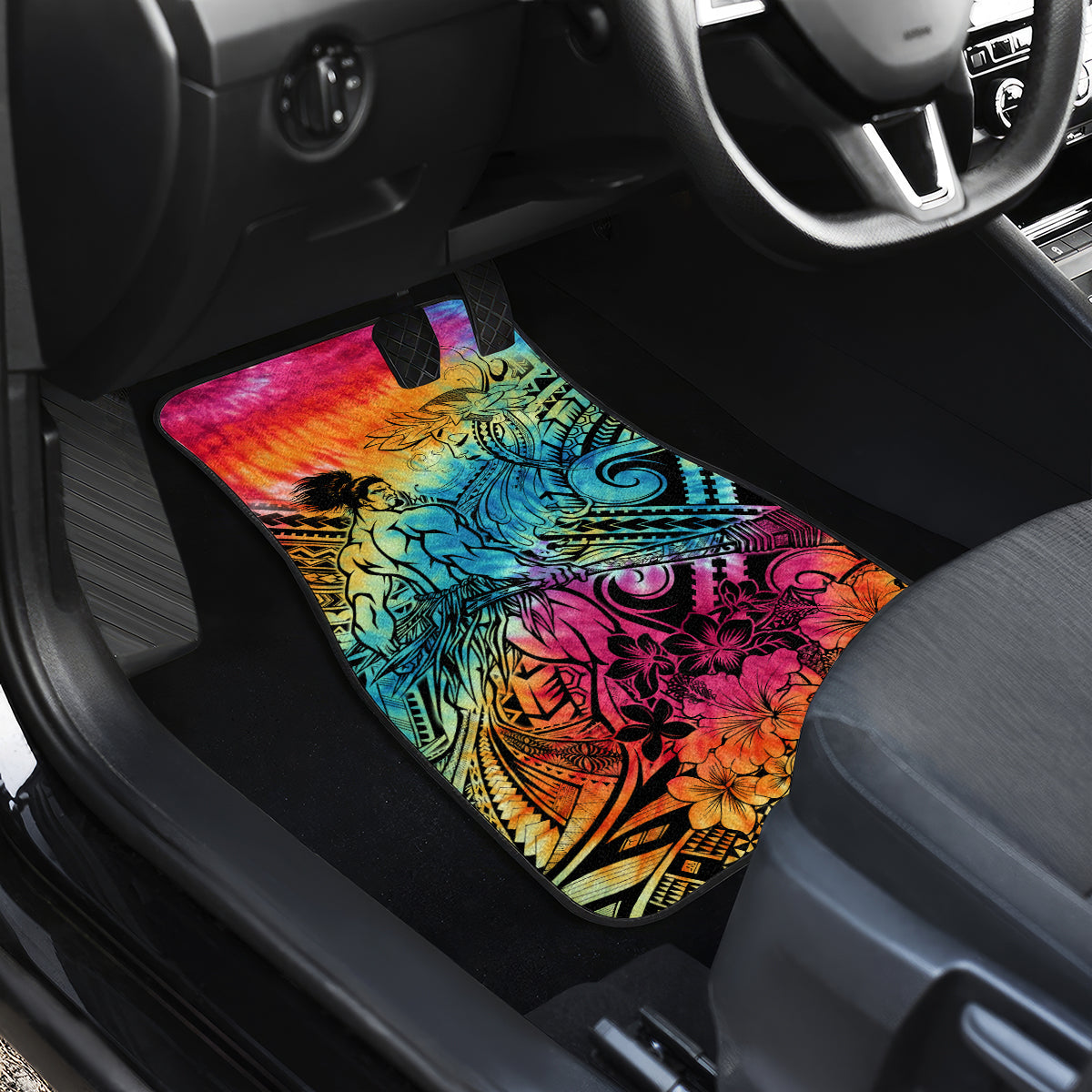 Beauty and The Warrior Polynesian Valentine Car Mats Hibiscus FLowers Rainbow Style LT9 - Polynesian Pride