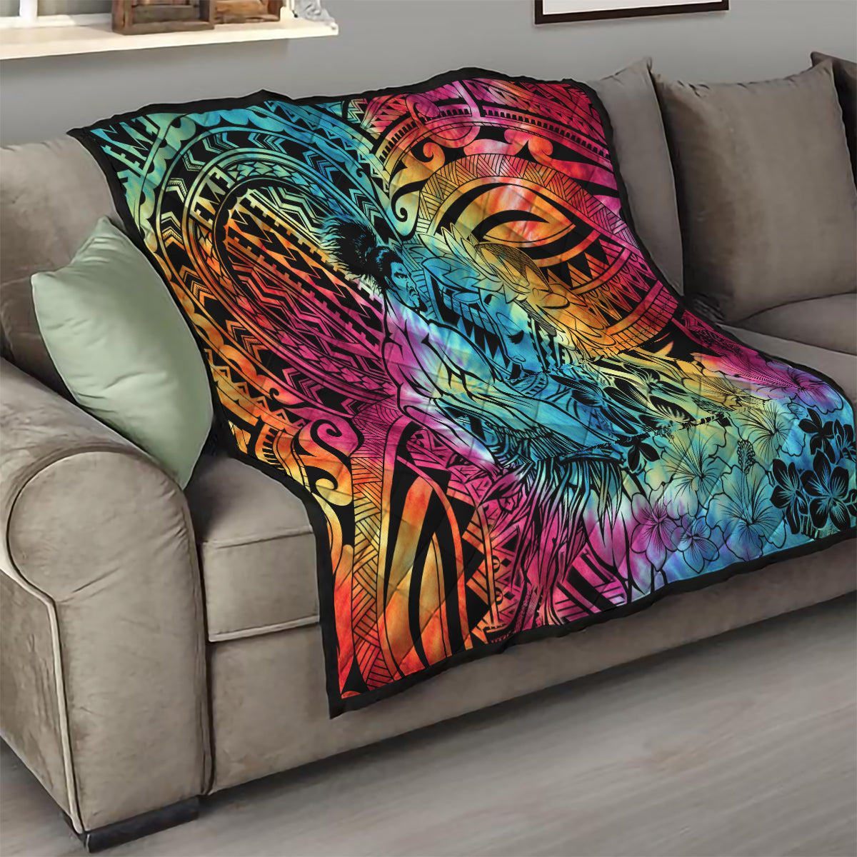 Beauty and The Warrior Polynesian Valentine Quilt Hibiscus FLowers Rainbow Style LT9 - Polynesian Pride