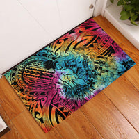 Beauty and The Warrior Polynesian Valentine Rubber Doormat Hibiscus FLowers Rainbow Style LT9 Rainbow - Polynesian Pride