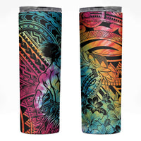 Beauty and The Warrior Polynesian Valentine Skinny Tumbler Hibiscus FLowers Rainbow Style LT9 Art - Polynesian Pride