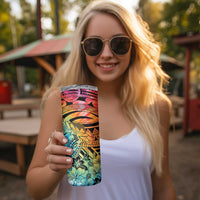 Beauty and The Warrior Polynesian Valentine Skinny Tumbler Hibiscus FLowers Rainbow Style LT9 - Polynesian Pride