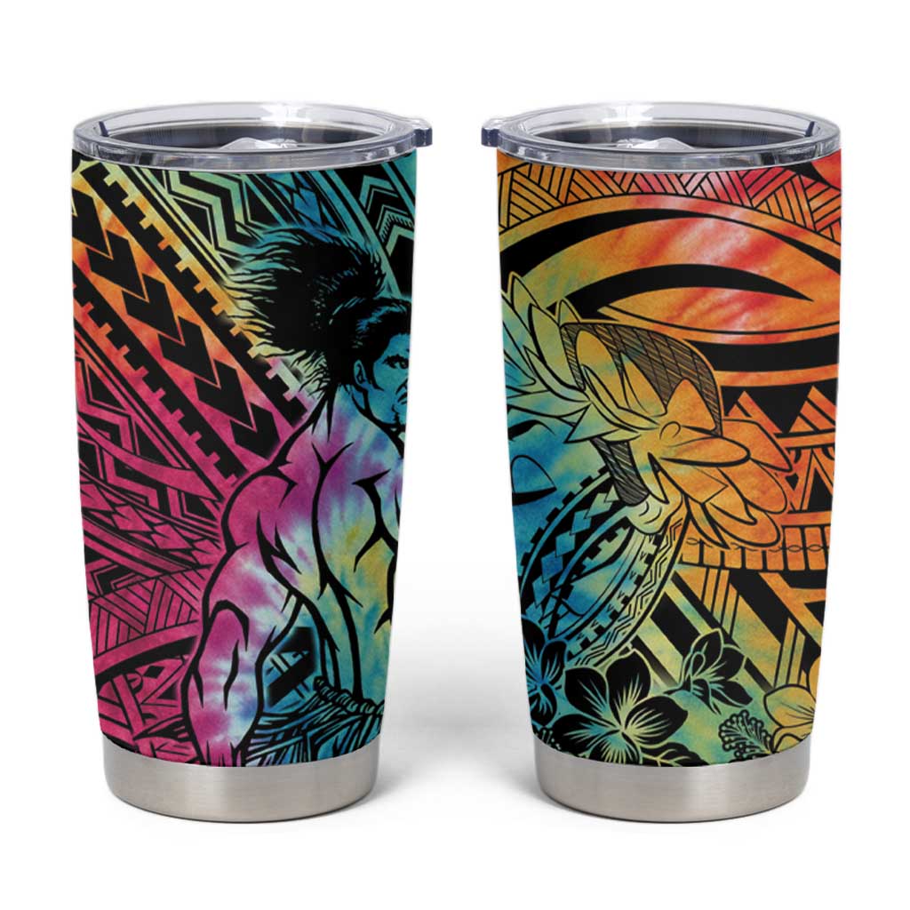 Beauty and The Warrior Polynesian Valentine Tumbler Cup Hibiscus FLowers Rainbow Style