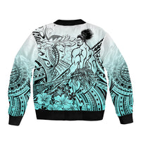 Beauty and The Warrior Polynesian Valentine Bomber Jacket Hibiscus FLowers Turquoise Style LT9 - Polynesian Pride