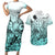 Beauty and The Warrior Polynesian Valentine Couples Matching Short Sleeve Bodycon Dress and Hawaiian Shirt Hibiscus FLowers Turquoise Style LT9 Turquoise - Polynesian Pride