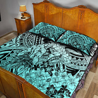 Beauty and The Warrior Polynesian Valentine Quilt Bed Set Hibiscus FLowers Turquoise Style LT9 - Polynesian Pride