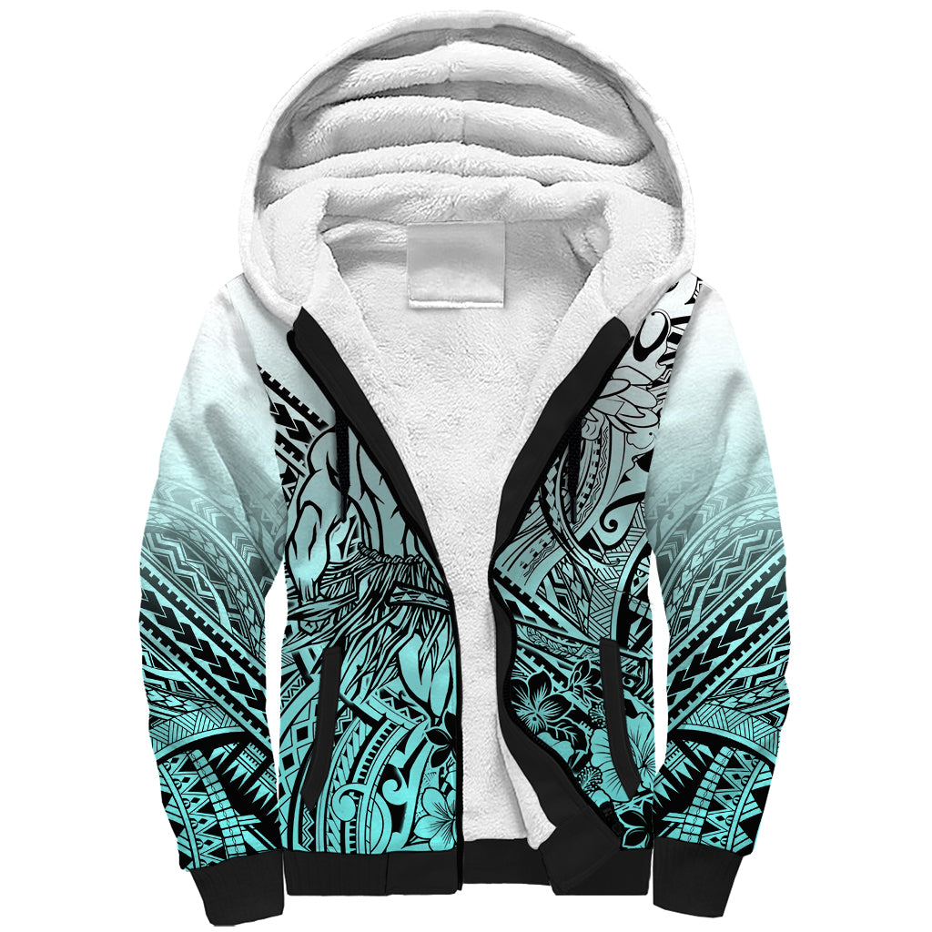 Beauty and The Warrior Polynesian Valentine Sherpa Hoodie Hibiscus FLowers Turquoise Style LT9 Unisex Turquoise - Polynesian Pride