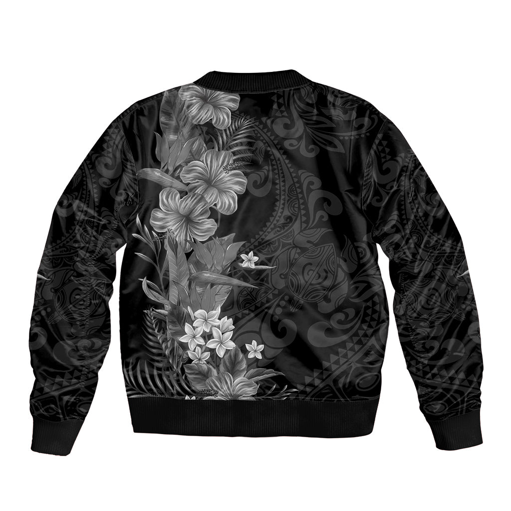 Hawaii Tropical Flowers Tribal Pattern Bomber Jacket Black Style LT9 - Polynesian Pride