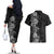 Hawaii Tropical Flowers Tribal Pattern Couples Matching Off The Shoulder Long Sleeve Dress and Hawaiian Shirt Black Style LT9 - Polynesian Pride