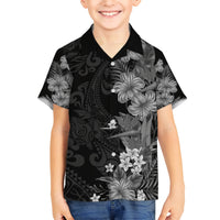 Hawaii Tropical Flowers Tribal Pattern Kid Hawaiian Shirt Black Style LT9 Kid Black - Polynesian Pride