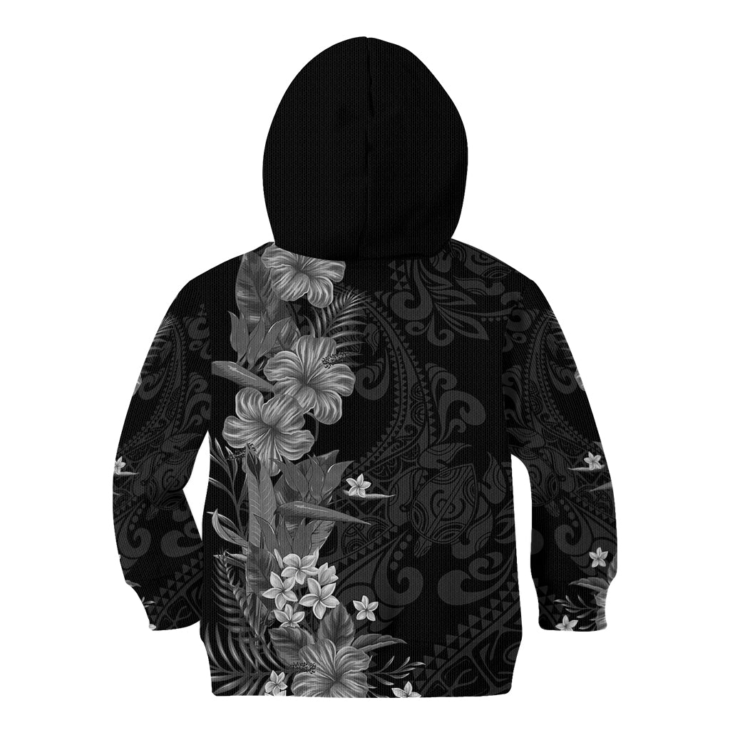 Hawaii Tropical Flowers Tribal Pattern Kid Hoodie Black Style LT9 - Polynesian Pride