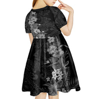 Hawaii Tropical Flowers Tribal Pattern Kid Short Sleeve Dress Black Style LT9 - Polynesian Pride