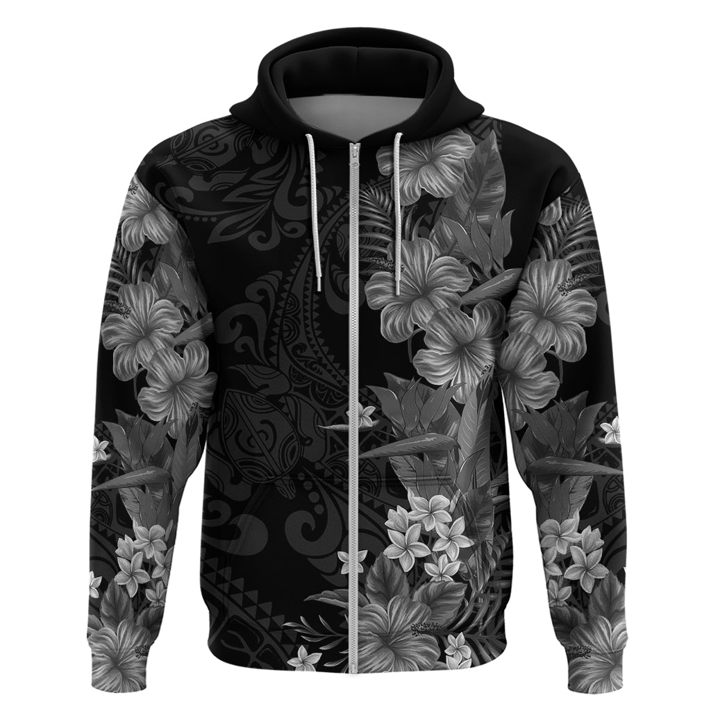 Hawaii Tropical Flowers Tribal Pattern Zip Hoodie Black Style LT9 Zip Hoodie Black - Polynesian Pride