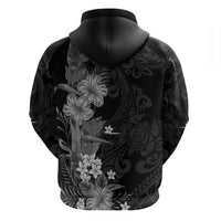 Hawaii Tropical Flowers Tribal Pattern Zip Hoodie Black Style LT9 - Polynesian Pride