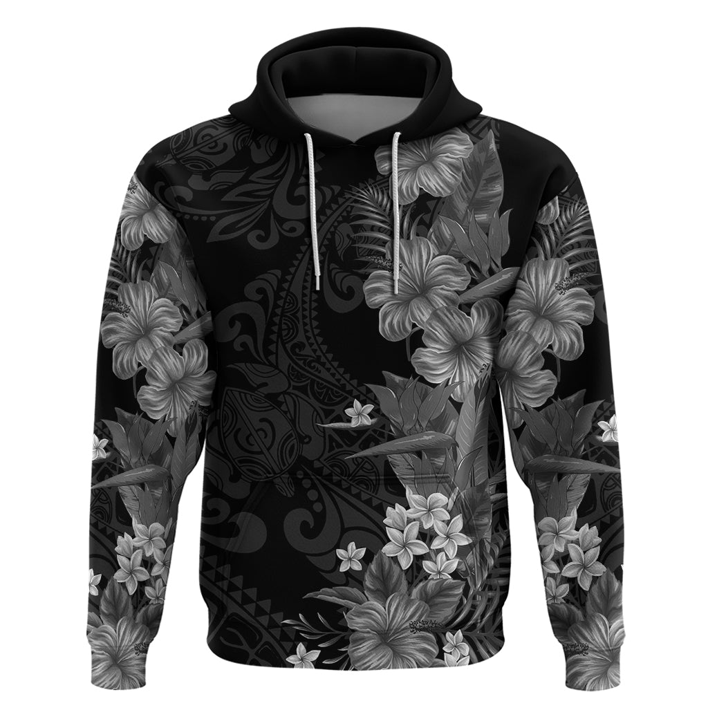 Hawaii Tropical Flowers Tribal Pattern Zip Hoodie Black Style LT9 Pullover Hoodie Black - Polynesian Pride