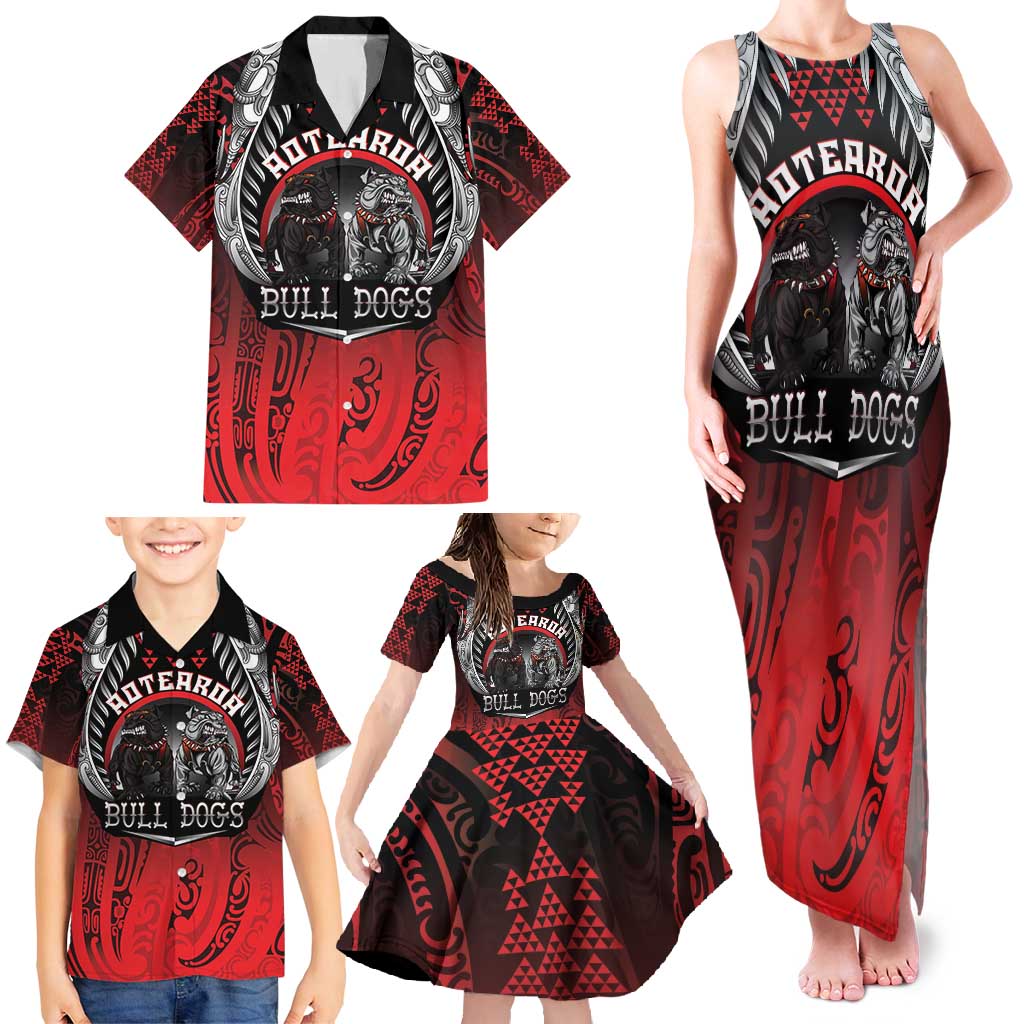 Aotearoa Bulldog Personalised Family Matching Tank Maxi Dress and Hawaiian Shirt Maori Kowhaiwhai Motif
