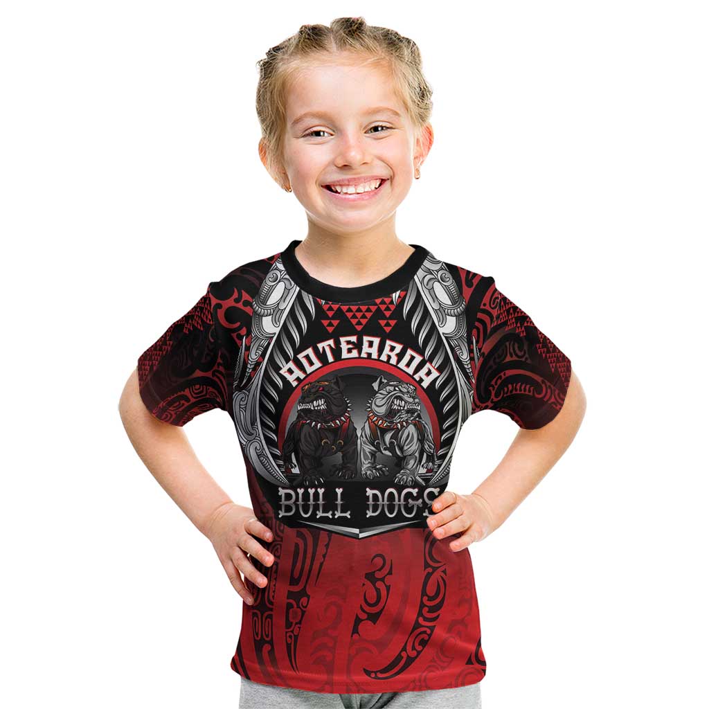 Aotearoa Bulldog Personalised Kid T Shirt Maori Kowhaiwhai Motif