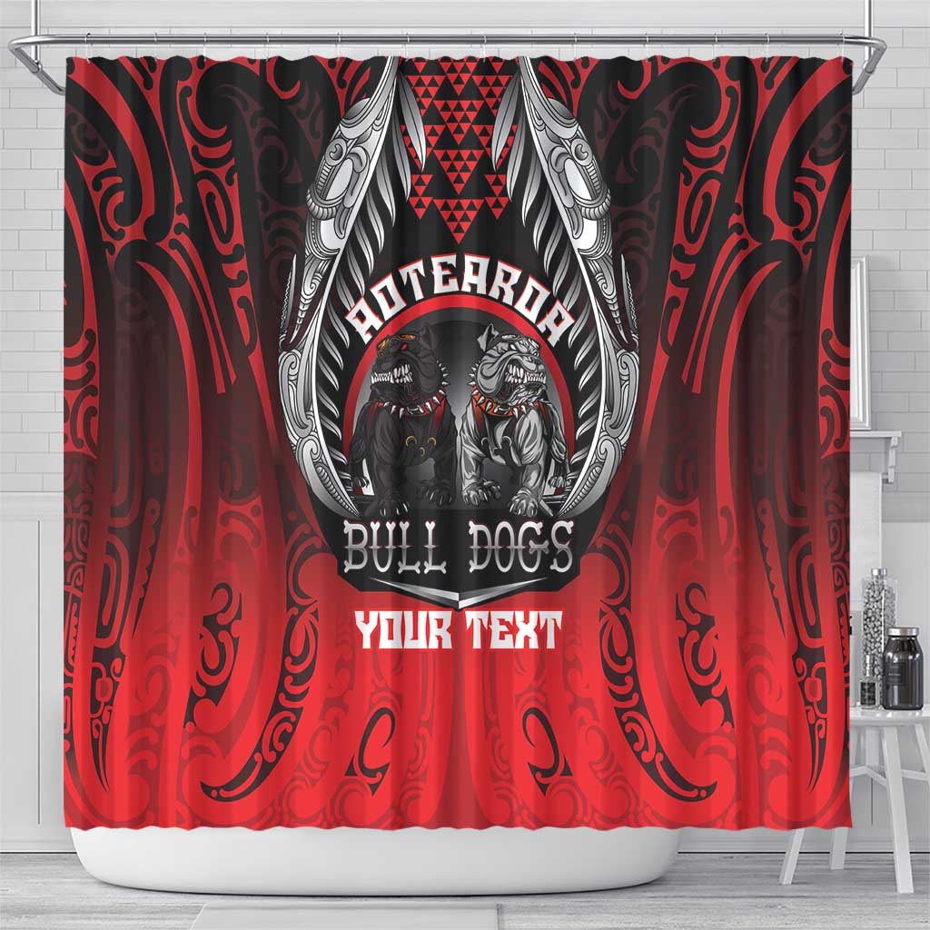 Aotearoa Bulldog Personalised Shower Curtain Maori Kowhaiwhai Motif