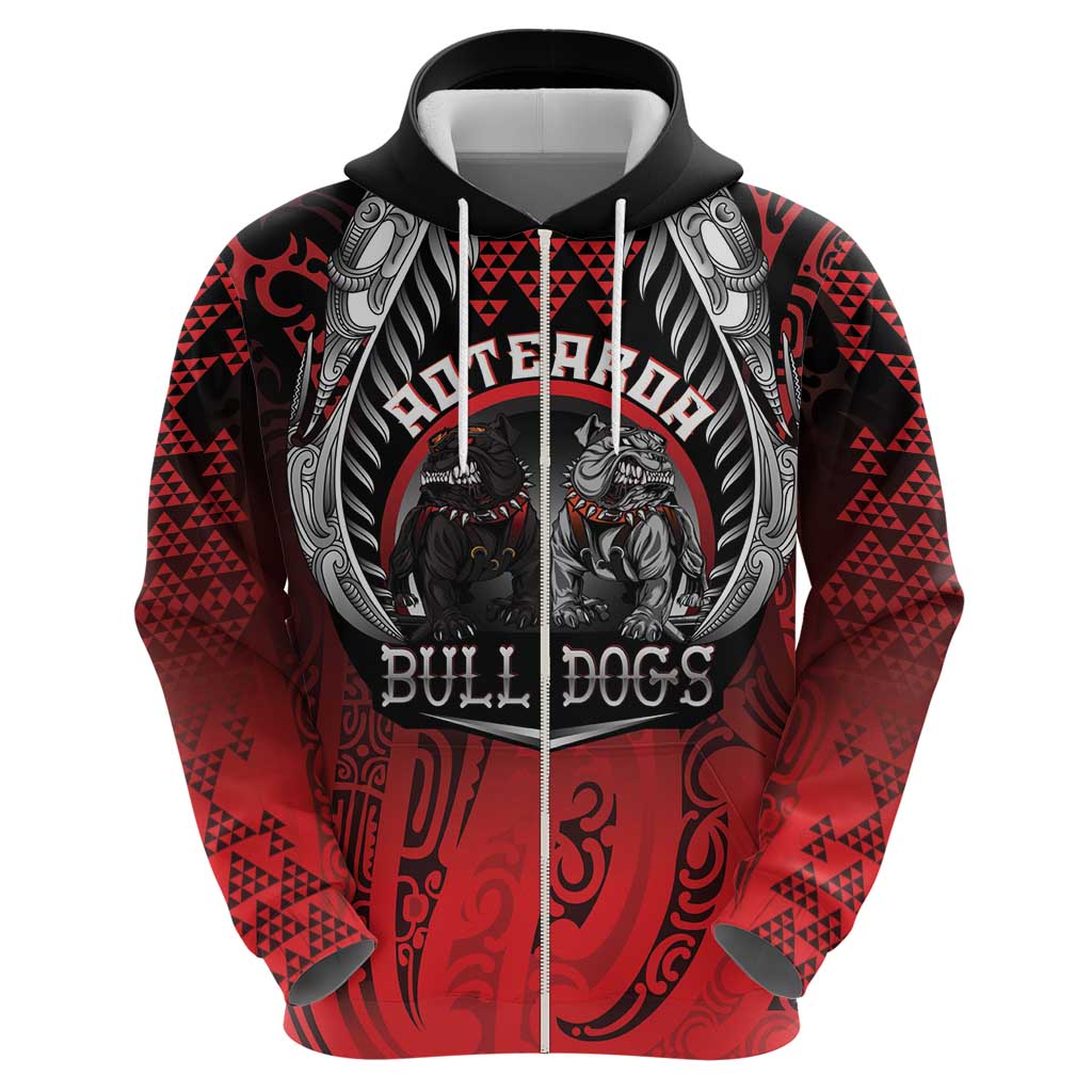 Aotearoa Bulldog Personalised Zip Hoodie Maori Kowhaiwhai Motif