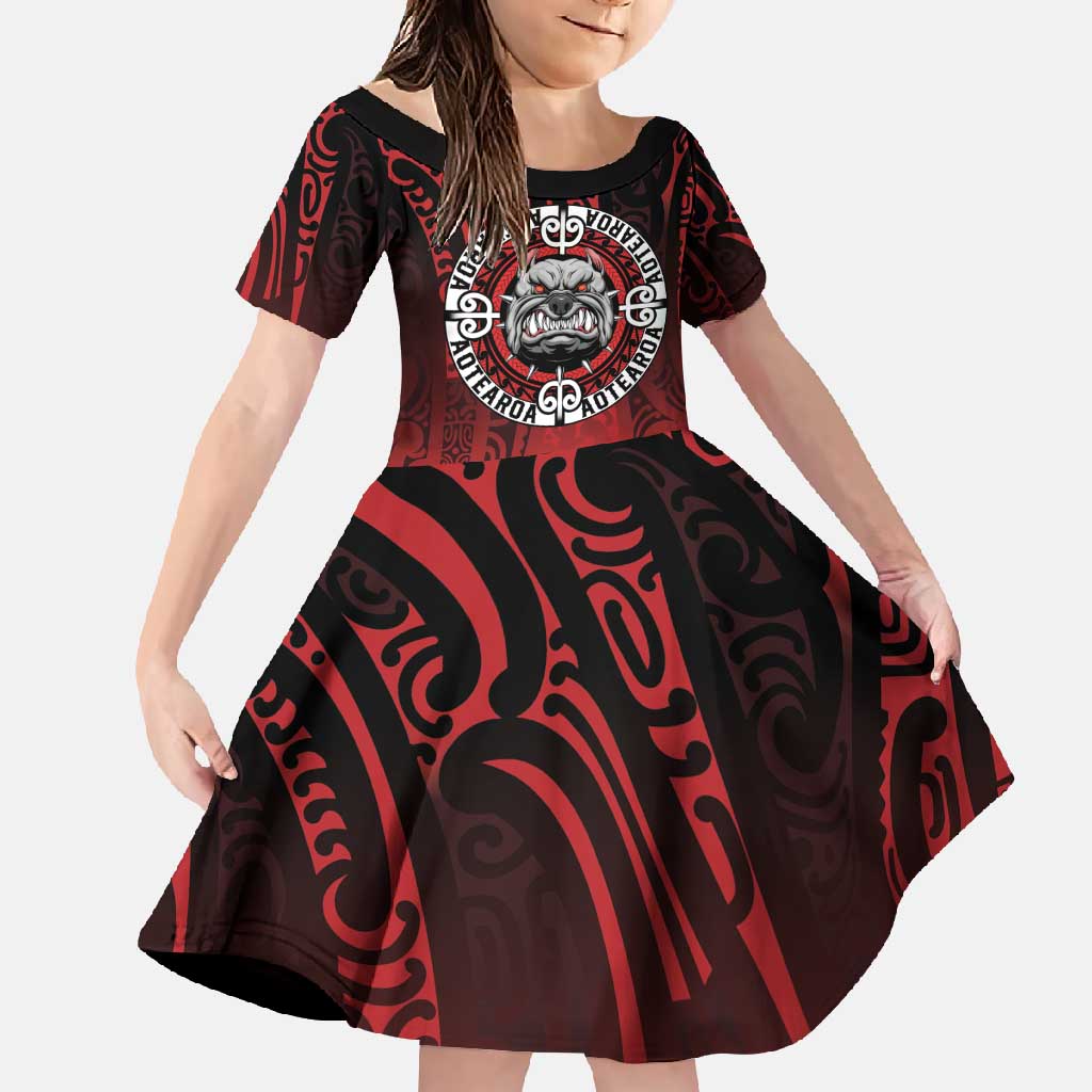 Aotearoa Bulldog Family Matching Long Sleeve Bodycon Dress and Hawaiian Shirt New Zealand Kowhaiwhai Tribal